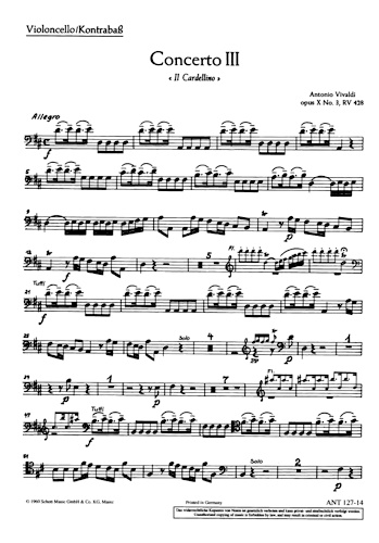 CONCERTO in D major Op.10 No.3 RV428 'Il Gardellino' - Cello/Bass