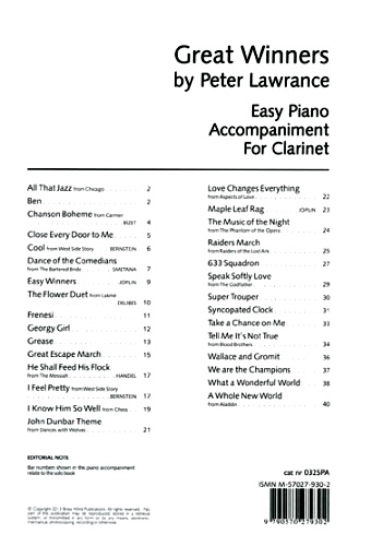 GREAT WINNERS Easy Piano Accompaniment for Clarinet