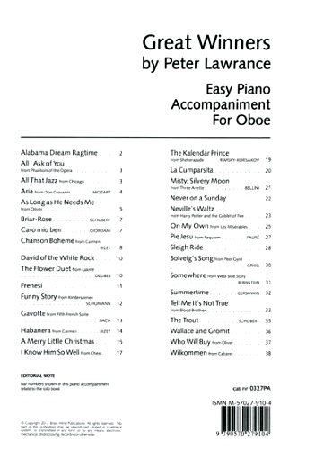 GREAT WINNERS Easy Piano Accompaniment for Oboe