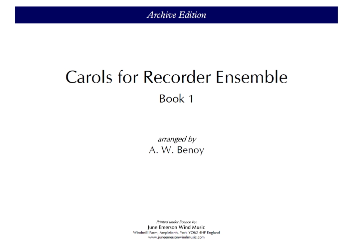 CAROLS FOR RECORDER ENSEMBLE Book 1