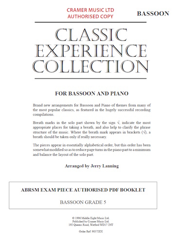 CLASSIC EXPERIENCE COLLECTION Bassoon Grade 5 pieces only