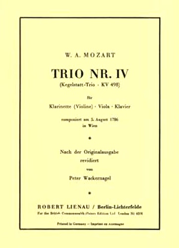 TRIO in Eb major K498, 'Kegelstatt-Trio' miniature score