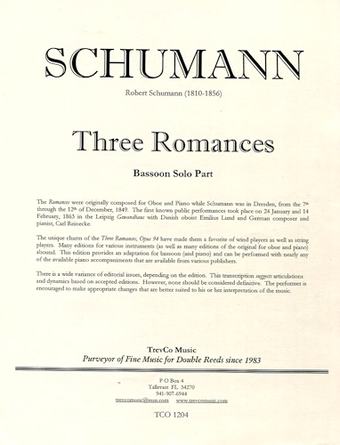 THREE ROMANCES Bassoon part only