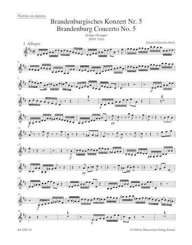 BRANDENBURG CONCERTO No.5 in D major BWV1050 Ripieno Violin part